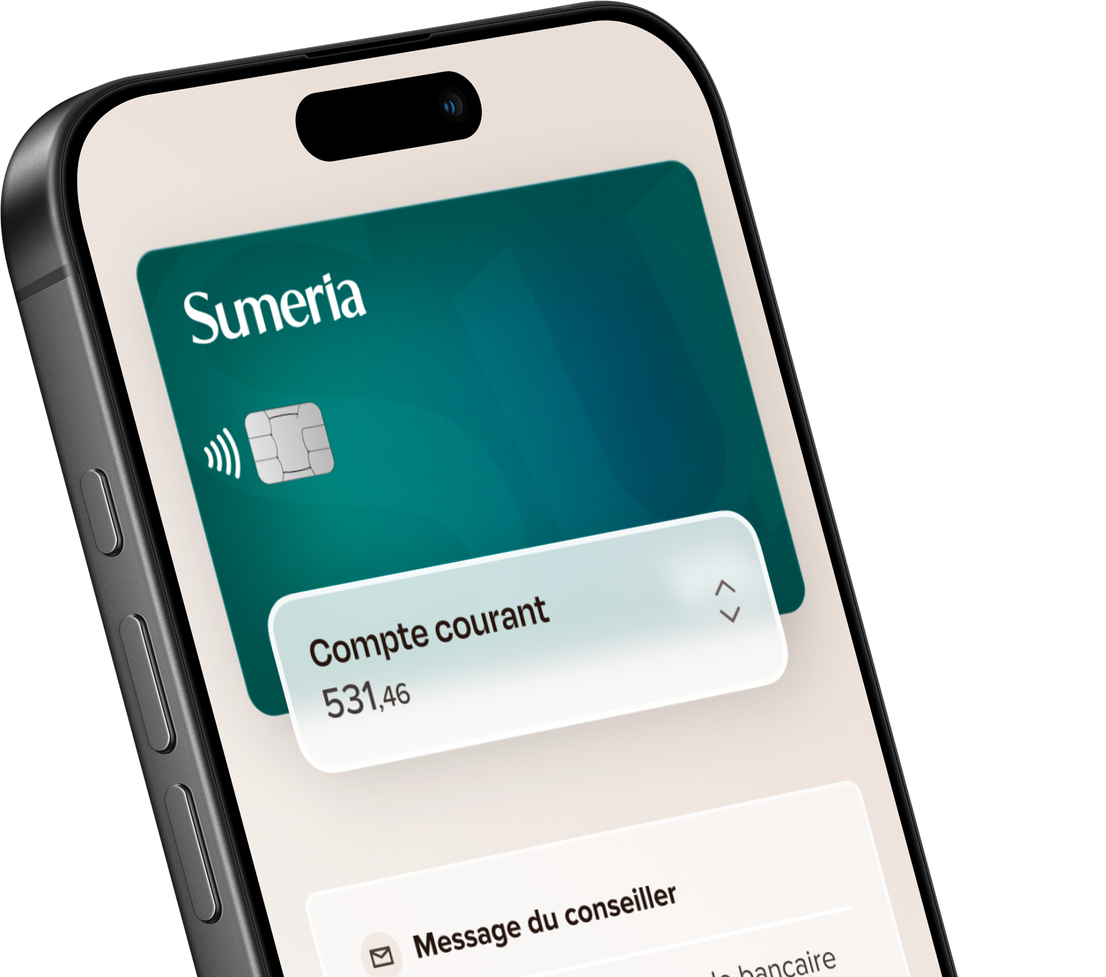 Mockup of a phone with the sumeria app opened.